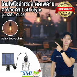 โคมไฟโซล่าเซลล์ ติดเพดาน รุ่นตาข่ายดำ Loft style (แสง เหลืองวอมไวท์)