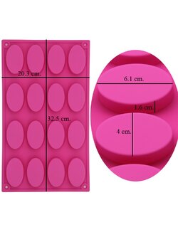 โมล(Mold) แม่พิมพ์ซิลิโคน ทำวุ้น ขนม สบู่ งานdiy รูปวงรี 16 ช่อง (น้ำหนักสบู่ : 40 G.)