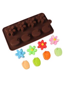 แม่พิมพ์ขนม พิมพ์ซิลิโคน พิมพ์วุ้น พิมพ์ขนมชั้น พิมพ์สบู่ รูปดอกทิวลิปและดอกไม้ 8 ช่อง