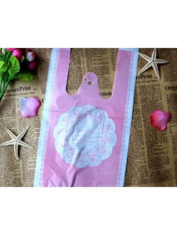 ถุงหูหิ้ว สีชมพู (100 ใบ/แพ็ค) size: 18+10*35