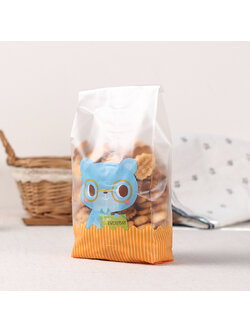 ถุงคุกกี้ ถุงเบเกอรี่ แบบจีบข้าง รูปหมีสีฟ้า 50 ใบ/ห่อ (8*23 cm.)