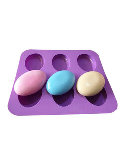 โมล(Mold) แม่พิมพ์ซิลิโคน ทำวุ้น ขนม สบู่ งานdiy รูปวงรี ทรงรี 6 ช่อง แบบหนา (น้ำหนักสบู่ : 100 G.) สีชมพู