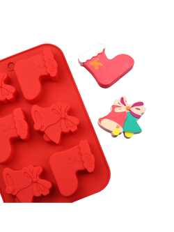 แม่พิมพ์ซิลิโคน พิมพ์สบู่ พิมพ์วุ้น พิมพ์ขนม รูปถุงเท้าคริสต์มาส 6 ช่อง