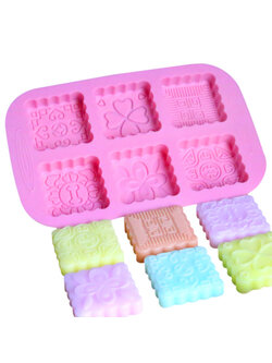 แม่พิมพ์ซิลิโคน พิมพ์สบู่ พิมพ์วุ้น พิมพ์ขนม ทรงสี่เหลี่ยมดอกไม้ 6 ช่อง
