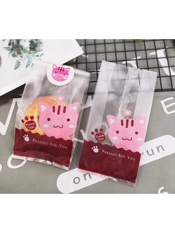 ถุงคุกกี้ ถุงเบเกอรี่ ถุงขนม รูปแมว 50 ใบ/ห่อ (Size : 7*15+3 cm)