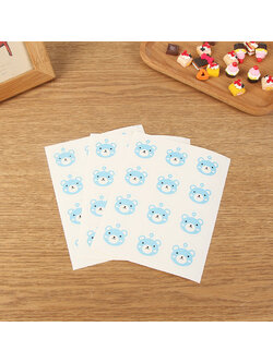 สติ๊กเกอร์ติดปากถุง รูปหมี สีฟ้า 12 ดวง/แผ่น