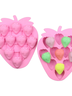 แม่พิมพ์ซิลิโคน พิมพ์สบู่ พิมพ์วุ้น พิมพ์ขนม รูปสตรอเบอรี่ 10 ช่อง (พิมพ์สีชมพู)