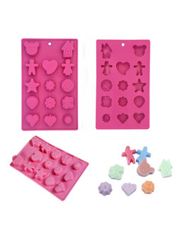แม่พิมพ์ซิลิโคน พิมพ์สบู่ พิมพ์วุ้น พิมพ์ขนม รูปหมี หัวใจ 14 ช่อง