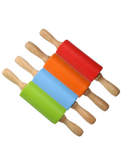 ไม้นวดแป้ง/ไม้กลิ้งฟองดองท์ ซิลิโคน ขาไม้ 22.5 cm. (คละสีให้นะคะ)