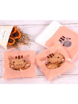 ถุงคุกกี้ เบเกอรี่ ขนม แบบมีเทปกาว รูปแมว 95-100 ใบ/แพ็ค (7*7+3 cm.)