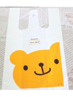 ถุงหูหิ้ว รูปหมี สีเหลือง (100 ใบ/แพ็ค) Size : 18+10*35 cm.