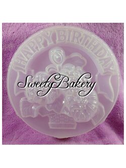 แม่พิมพ์ขนม แม่พิมพ์วุ้น แม่พิมพ์พลาสติก แม่พิมพ์วุ้นปอนด์ ลาย HAPPY BIRTH DAY รูปกระเช้าดอกไม้ 25 cm. (B5)