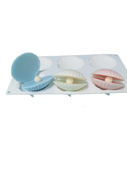 แม่พิมพ์ซิลิโคน พิมพ์สบู่ พิมพ์วุ้น พิมพ์ขนม รูปเปลือกหอย 6 ช่อง (60 G.)(พิมพ์สีขาว)