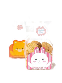 ถุงคุกกี้ ถุงเบเกอรี่ ถุงขนม ถุงจีบข้าง 50 ใบ/ห่อ (กระดาษรูปหมีรองด้านใน) 8.5+6*23cm