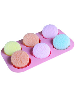 แม่พิมพ์ซิลิโคน พิมพ์สบู่ พิมพ์วุ้น พิมพ์ขนม ทรงกลม ลายดอกไม้ขนมไหว้พระจันทร์ 6 ช่อง