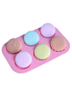 แม่พิมพ์ซิลิโคน พิมพ์สบู่ พิมพ์วุ้น พิมพ์ขนม ทรงดอกกลม ลายขนมไหว้พระจันทร์ 6 ช่อง