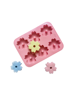 แม่พิมพ์ซิลิโคน พิมพ์สบู่ พิมพ์วุ้น พิมพ์ขนม รูปดอกซากุระ 6 ช่อง (พิมพ์สีชมพู)