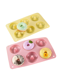 แม่พิมพ์ซิลิโคน พิมพ์สบู่ พิมพ์วุ้น พิมพ์ขนม รูปโดนัท 6 ช่อง (น้ำหนักสบู่ 80 กรัม) (พิมพ์สีชมพู)