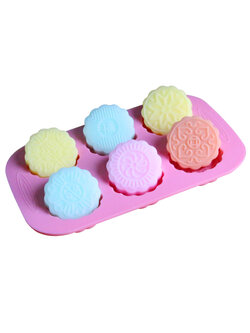 แม่พิมพ์ซิลิโคน พิมพ์สบู่ พิมพ์วุ้น พิมพ์ขนม ทรงขนมไหว้พระจันทร์ ทรงกลม 6 ช่อง