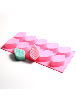 โมล(Mold) แม่พิมพ์ซิลิโคน ทำวุ้น ขนม สบู่ งานdiy รูปใบไม้ 10 ช่อง (น้ำหนุกสบู่ 35 กรัม)