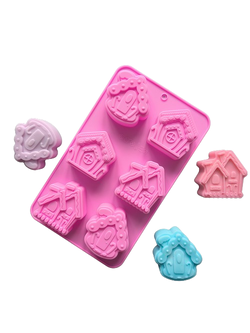 โมล(Mold) แม่พิมพ์ซิลิโคน ทำวุ้น ขนม สบู่ งานdiy รูปบ้าน 6 ช่อง