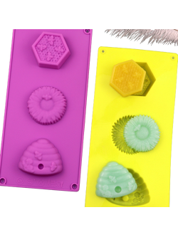 โมล(Mold) แม่พิมพ์ซิลิโคน ทำวุ้น ขนม สบู่ งานdiy รูปรังผึ้ง 3 ช่อง ( 40 G.)