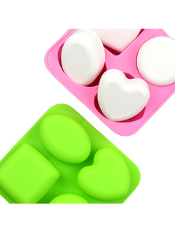 โมล(Mold) แม่พิมพ์ซิลิโคน ทำวุ้น ขนม สบู่ งานdiy ทรงสี่เหลี่ยม หัวใจ 4 ช่อง (น้ำหนักสบู่ : 100 g.-120 g.)