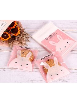 ถุงคุกกี้ เบเกอรี่ ขนม แบบมีเทปกาว รูปกระต่าย 95-100 ใบ/แพ็ค (7*7+3 cm.)