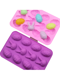 แม่พิมพ์ซิลิโคน พิมพ์สบู่ พิมพ์วุ้น พิมพ์ขนม รูปอีสเตอร์ 12 ช่อง (พิมพ์สีม่วง)