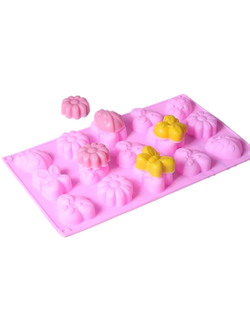 แม่พิมพ์ซิลิโคน พิมพ์สบู่ พิมพ์วุ้น พิมพ์ขนม รูปผีเสื้อ ดอกไม้ 15 ช่อง