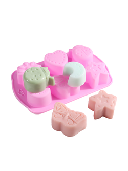 แม่พิมพ์ขนม พิมพ์ซิลิโคน พิมพ์วุ้น พิมพ์ขนมชั้น พิมพ์สบู่ รูปดอกไม้ หัวใจ ดาว 6 ช่อง