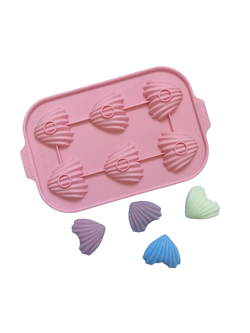 แม่พิมพ์ซิลิโคน พิมพ์สบู่ พิมพ์วุ้น พิมพ์ขนม รูปเปลือกหอย 6 ช่อง (พิมพ์สีชมพู)