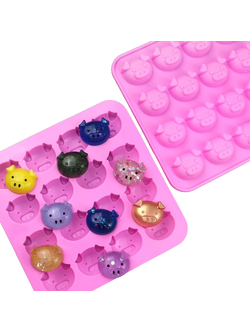 แม่พิมพ์ขนม พิมพ์ซิลิโคน พิมพ์วุ้น พิมพ์ขนมชั้น พิมพ์สบู่ รูปหมู 16 ช่อง