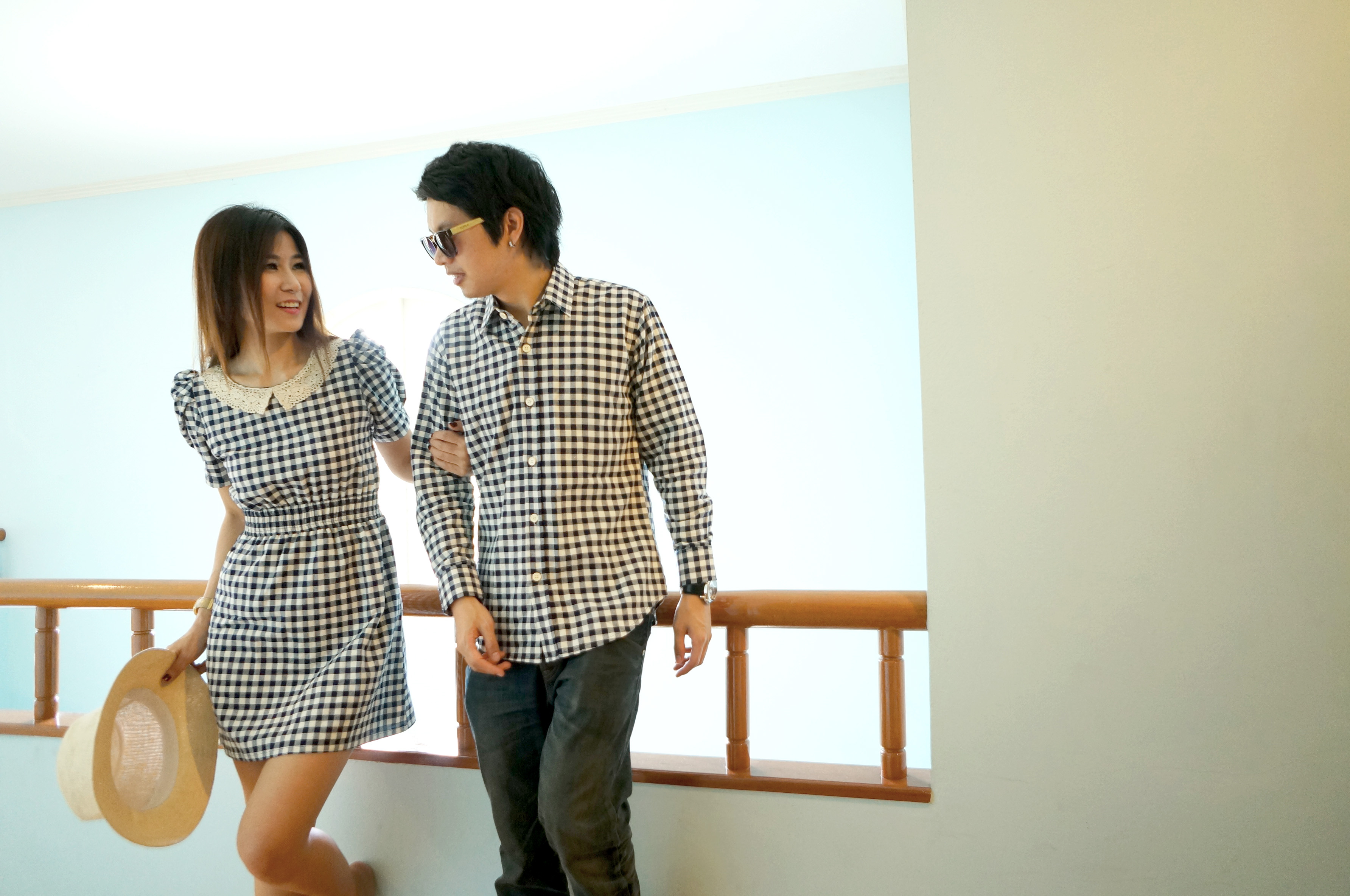 เสื้อคู่รัก ชุดคู่ลายสก๊อตน้ำเงิน ใส่สบายๆและดูน่ารักมาก