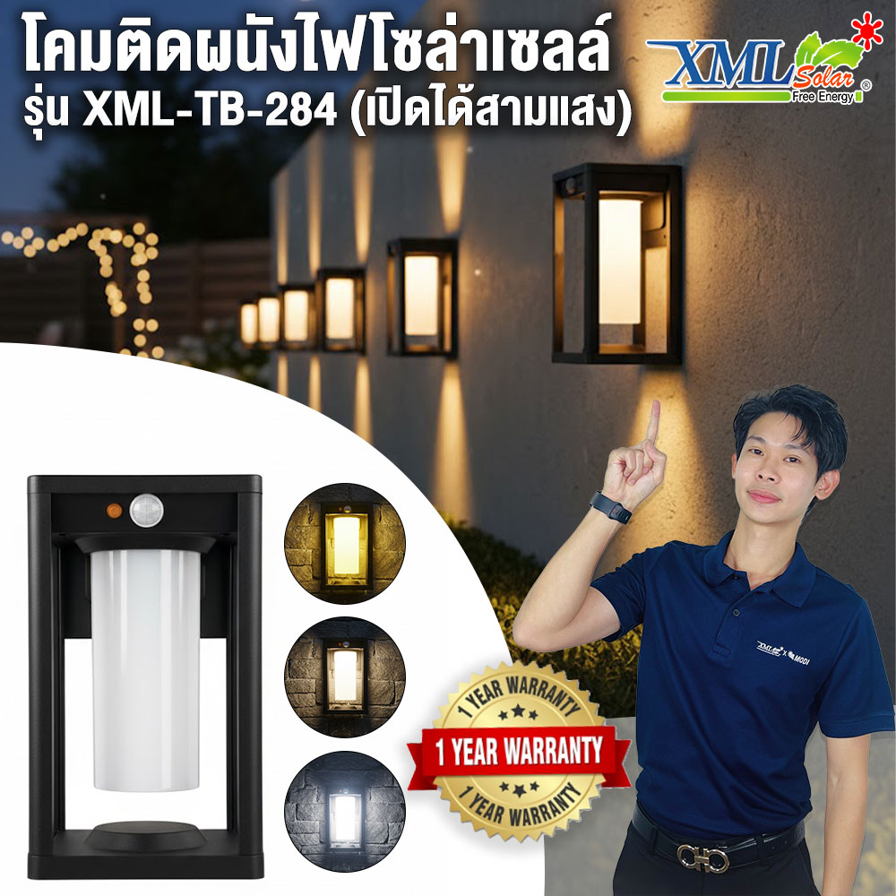 โคมไฟติดผนังโซล่าเซลล์ รุ่น TB-284 (เปิดได้ 3 แสง)