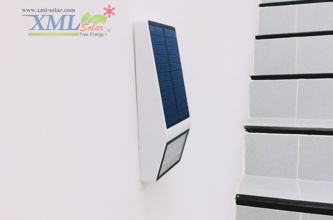 โคมไฟโซล่าเซลล์ ติดผนัง 15 SMD LED (ตัวแบน ขาว) (เเสง : ขาว) (1 แถม 1)