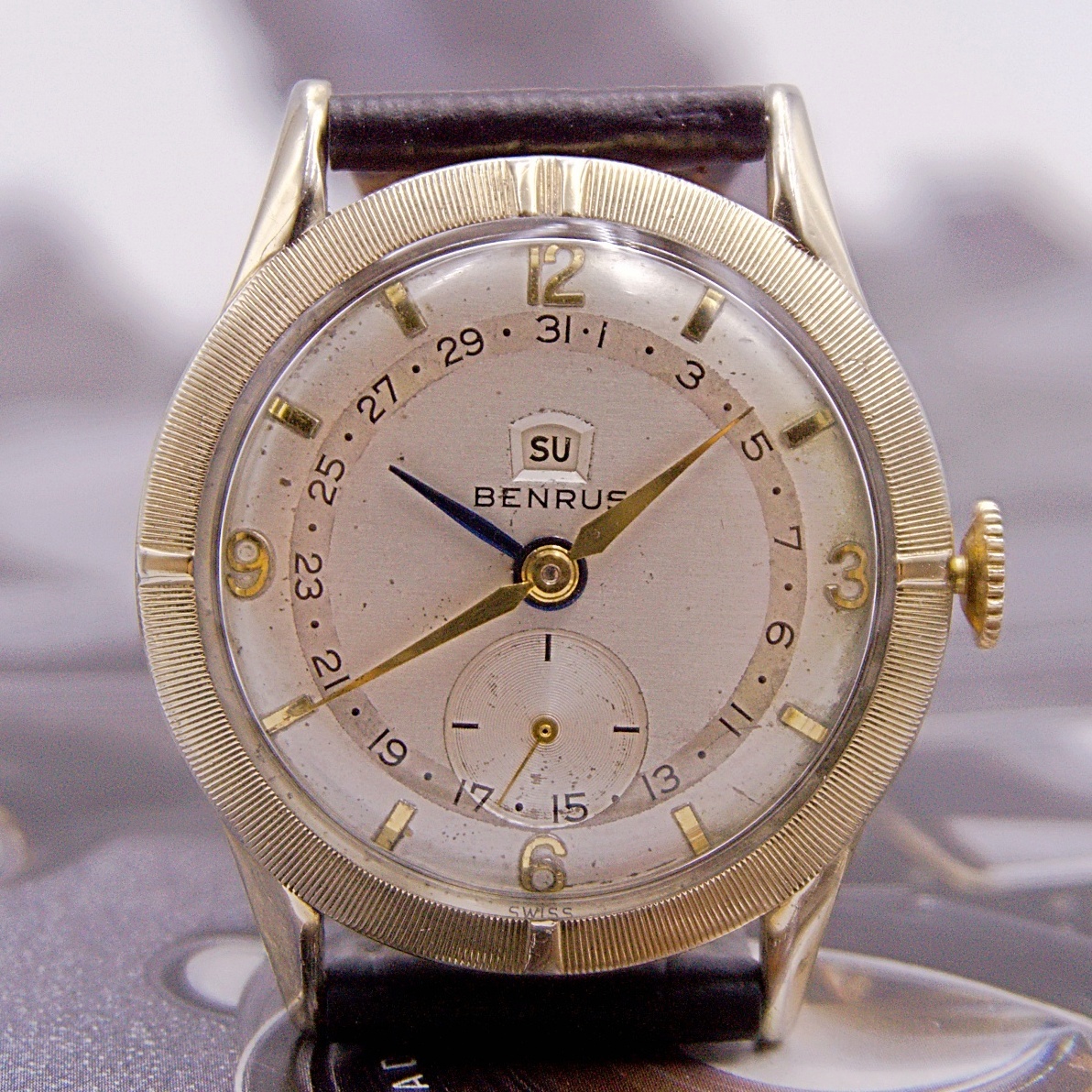 นาฬิกาเก่า BENRUS POINTER DATE ไขลาน