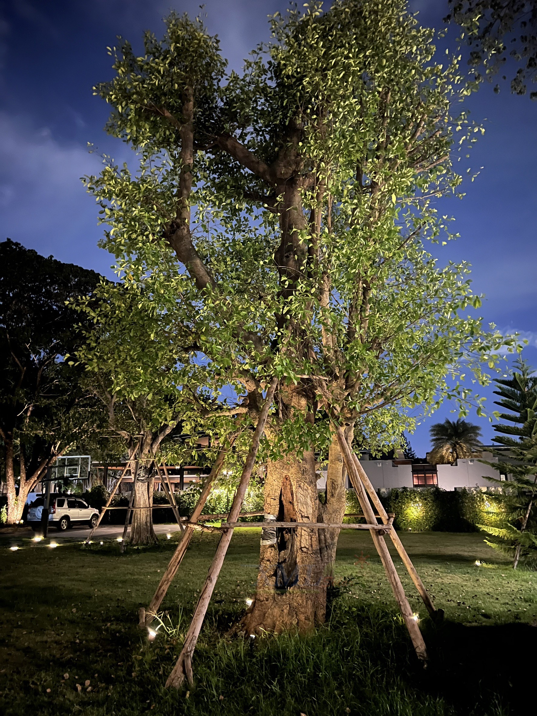 สปอร์ตไลท์ปักสนามโซล่าเซลล์ DC-17 รุ่น 4 หัว สาย 3 เมตร (แสง : เหลืองวอมไวท์)