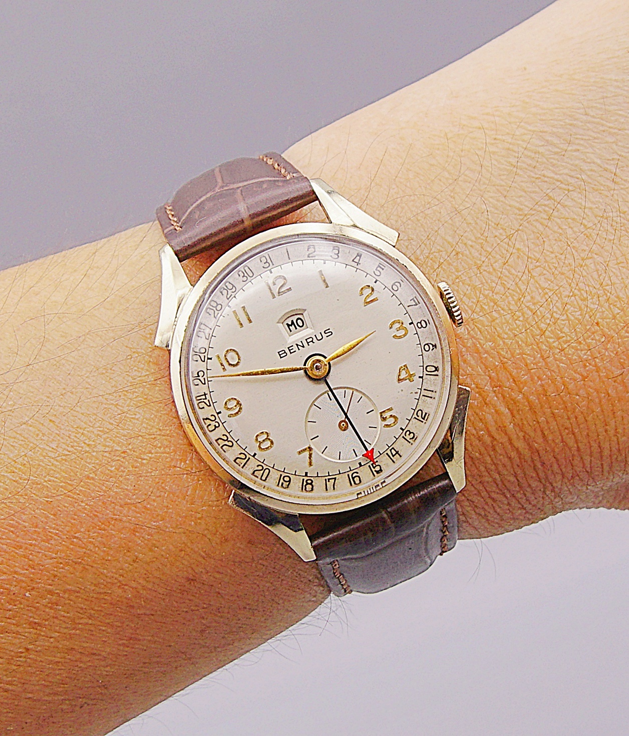 นาฬิกาเก่า BENRUS POINTER DATE ไขลาน