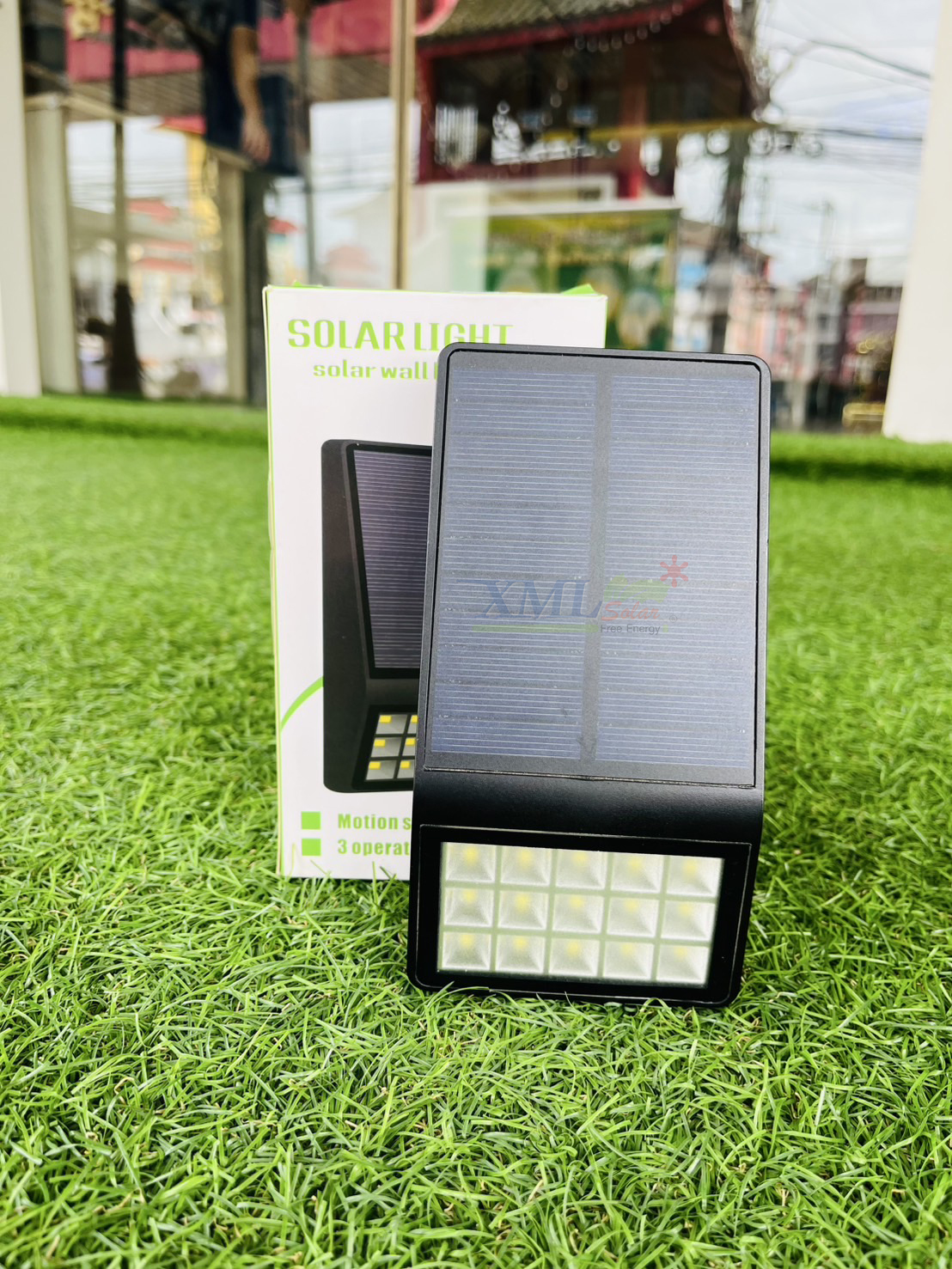 โคมไฟโซล่าเซลล์ ติดผนัง 15 SMD LED (ตัวแบน ดำ) (เเสง : ขาว) (1 แถม 1)