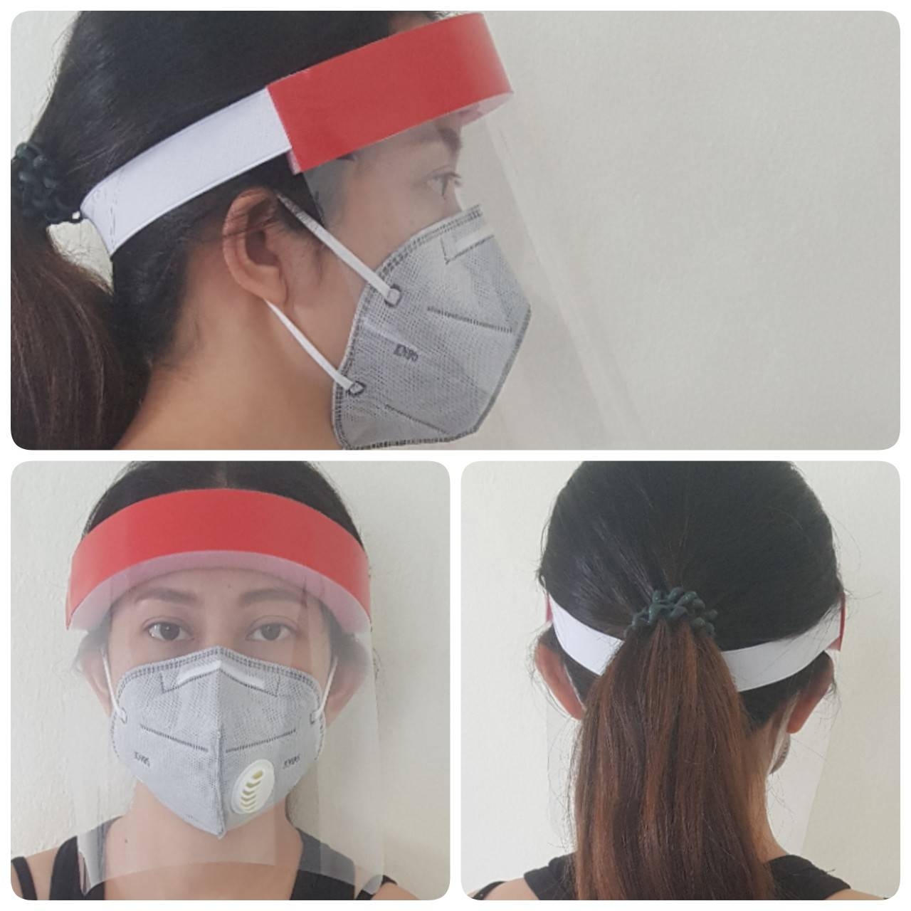 Face Shield เฟสชิว หน้ากากใส ป้องกันฝุ่นละอองเชื้อโรคและน้ำลาย หรือ สารคัดหลั่ง กระเด็นเข้าใส่หน้า มีให้เลือกหลายสี อันละ 20 บาท โหลละ 180