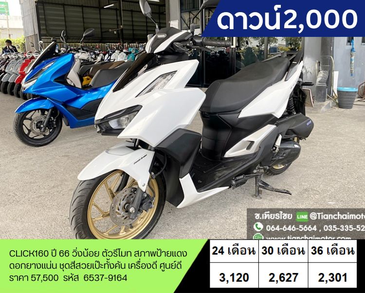 ★ดาวน์2,000★ CLICK160 ปี 66 วิ่งน้อย ตัวรีโมท สภาพป้ายแดง ดอกยางแน่น ชุดสีสวยเป๊ะทั้งคัน เครื่องดี ศูนย์ดี ราคา 55,500