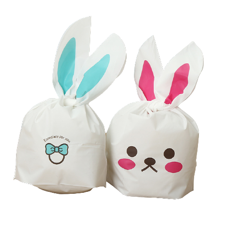 ถุงหูกระต่าย สีชมพู 50 ใบ/ห่อ (Size : 13.5*22+6 cm.)