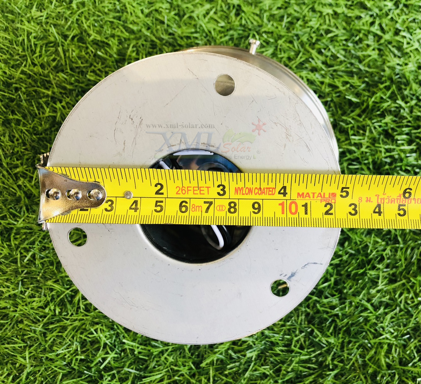 โคมไฟหัวเสาโซล่าเซลล์ ทรงกลมฐานสเเตนเลส (40 ซม.) + Remote (เปิดได้ 3 แสง)+AC