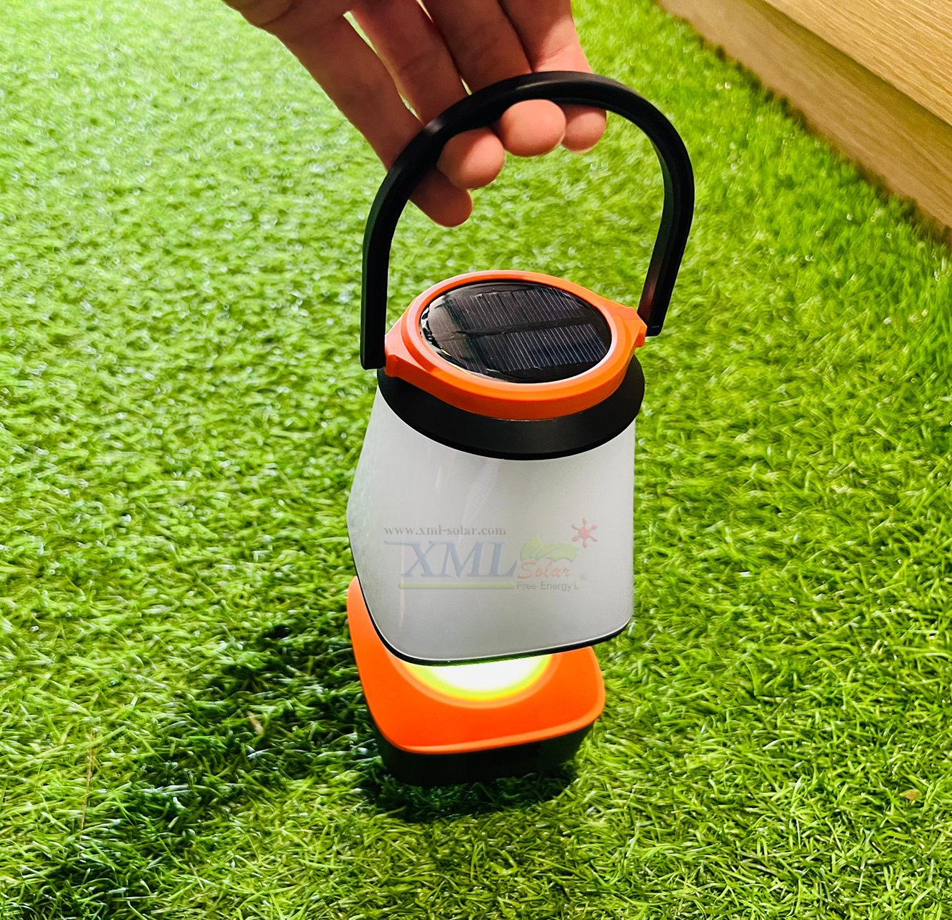 โคมไฟตะเกียงโซล่าเซลล์(สีส้ม) (เลือกเปิดเเสง ขาว / เหลือง / หลากสี ได้)