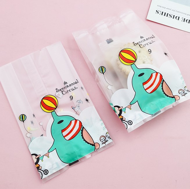 ถุงคุ๊กกี้ ถุงเบเกอรี่ แบบจีบข้าง รูปช้าง 50 ใบ/ห่อ (Size : 7.5*12.5+3 cm.)