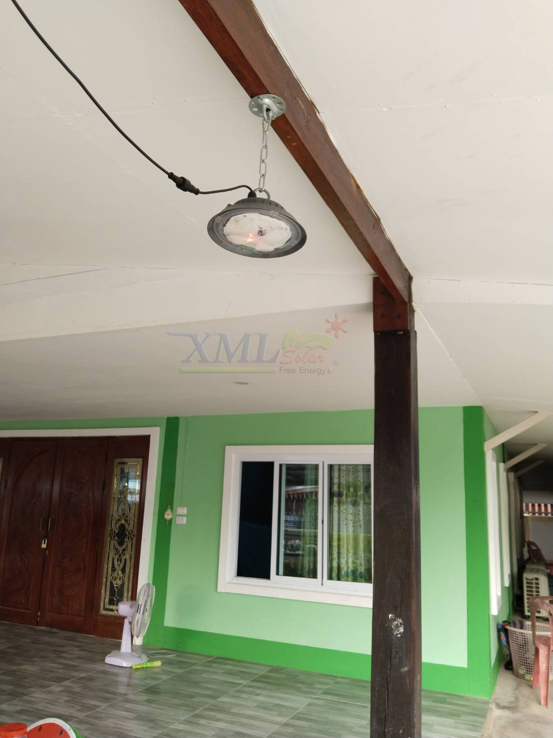 โคมไฟโซล่าเซลล์ ทรง Highbay รุ่น100W/200W/300W/400W. แบรนด์ Modi * XML-Solar (เปิดได้ 3 แสง)