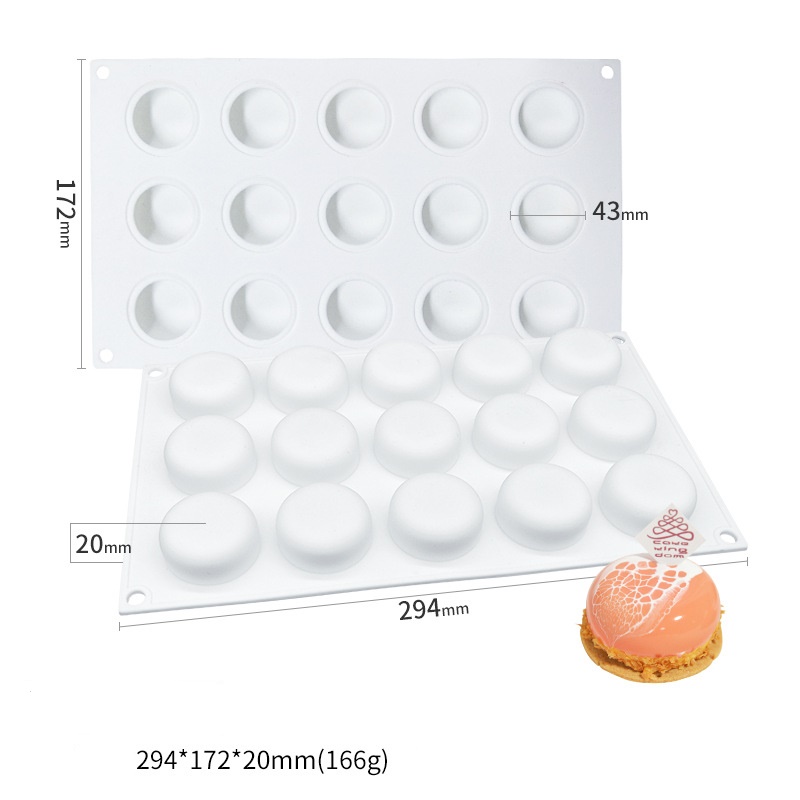 โมล(Mold) แม่พิมพ์ซิลิโคน ทำวุ้น ขนม สบู่ งานdiy ทรงกลม 15 ช่อง (30 G.)(พิมพ์สีขาว)