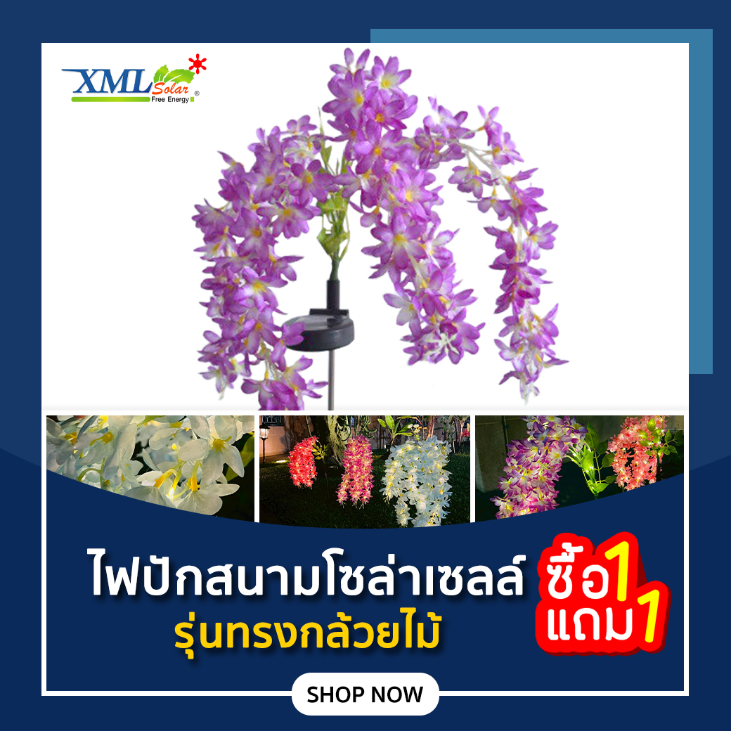 ไฟปักสนามโซล่าเซลล์ รุ่นทรงกล้วยไม้ (แสง : เหลืองวอมไวท์)(1 แถม 1)