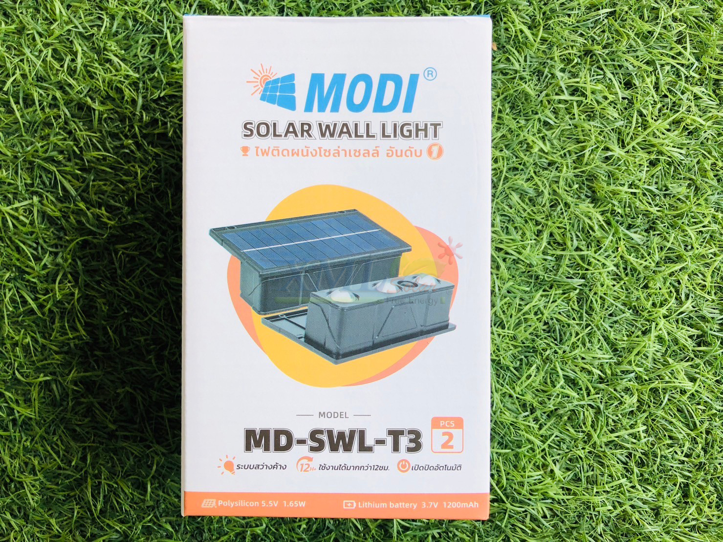 ไฟผนังโซล่าเซลล์ติดสันกำเเพง 3 LED (เเสง : เหลืองวอมไวท์) (1 เเถม 1)